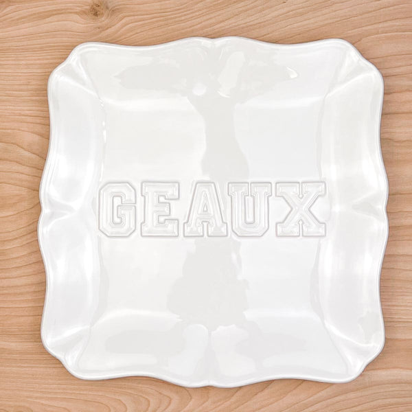 Geaux Embossed Square Platter - White