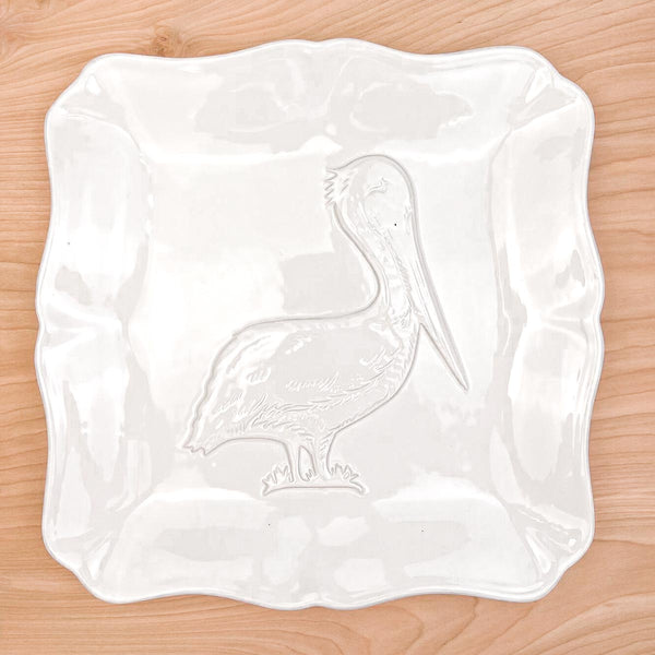 Pelican Embossed Square Platter - White