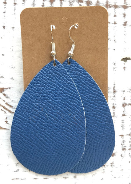 Leather Earrings - Azure Blue Teardrop