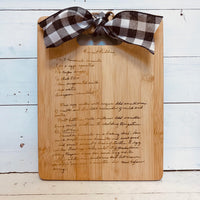 Engraved Cutting Board with Recipe or Handwriting