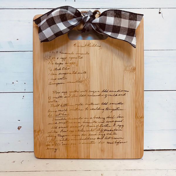 Engraved Cutting Board with Recipe or Handwriting