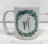 Mug - Initial in a Boxwood Wreath