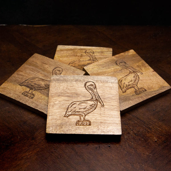 Pelican Etched Wood Coasters