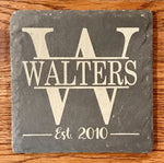 Slate Coaster - Etched With Initial, Name, and Est. Date