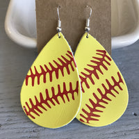 Leather Earrings - Softball