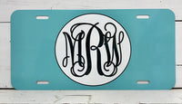 Monogrammed License Plate - Turquoise Background
