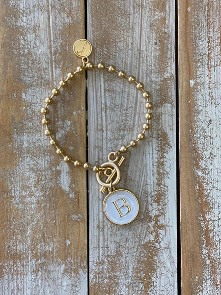 Beaded Bracelet - Matte Gold with Initial Charm
