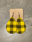 Leather Earrings - Black and Yellow Buffalo Teardrop