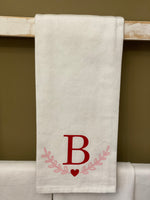 Hand Towel - Custom with Initial + Heart Laurels
