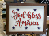 God Bless America Wooden Frame Sign - 11”x14”