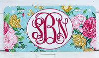 Monogrammed License Plate - Vintage Floral Background